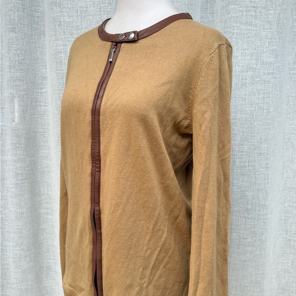 Lauren Ralph Lauren brown tan zipper cashmere silk jacket cardigan - Picture 6 of 10